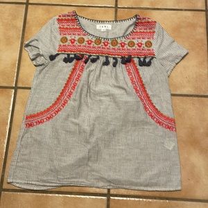 Short Sleeve Embroidered Boho Top